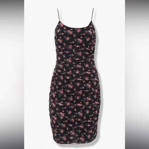 Black floral mesh bodycon dress with straps